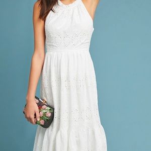 Anthropologie Maeve Tiered Eyelet Midi Dress